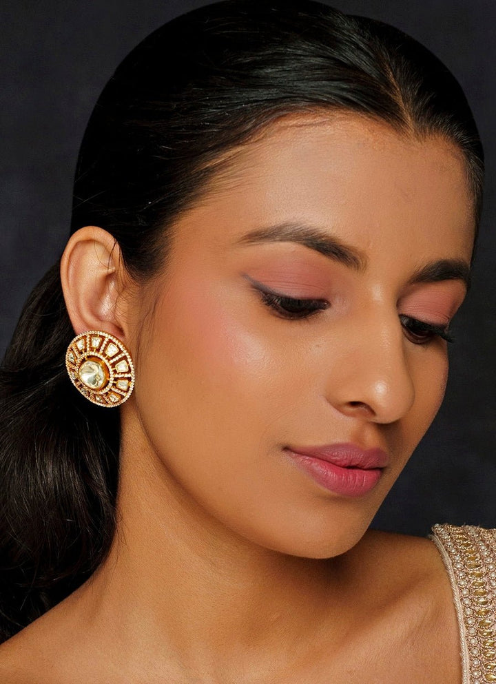 Gold Finish Moissanite Stud Earrings Zevar By Geeta - Fabilicious Fashion