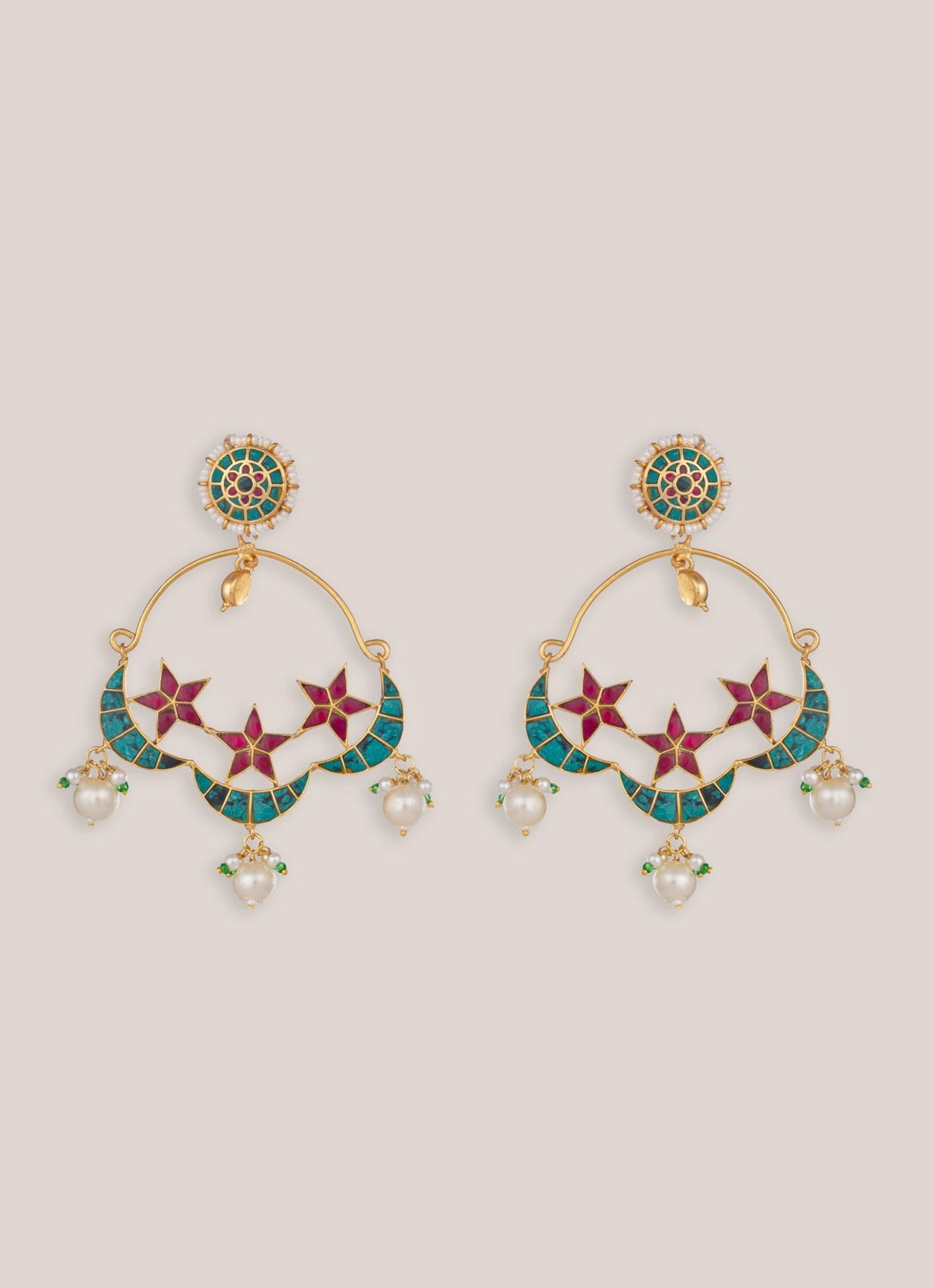 Gold Finish Multicolor Kundan Chandbaali Zevar by Geeta - Fabilicious Fashion