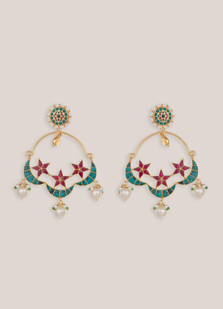 Gold Finish Multicolor Kundan Chandbaali Zevar by Geeta - Fabilicious Fashion