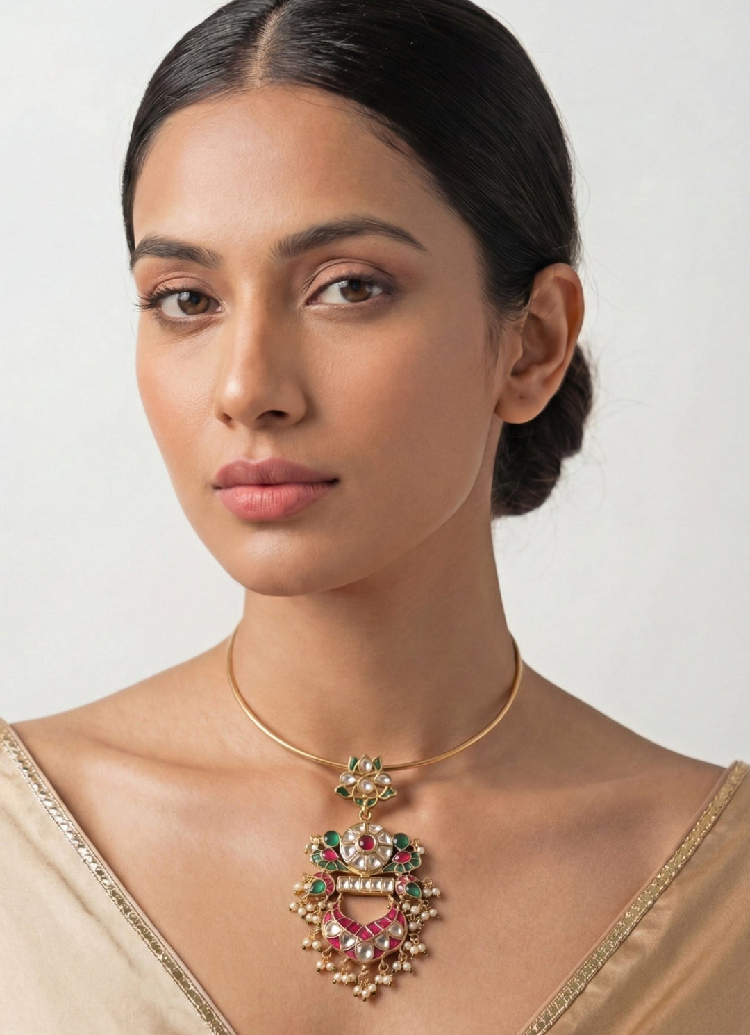Zevar by Geeta Gold Finish Multicolor Stone Pendant SetFabilicious Fashion