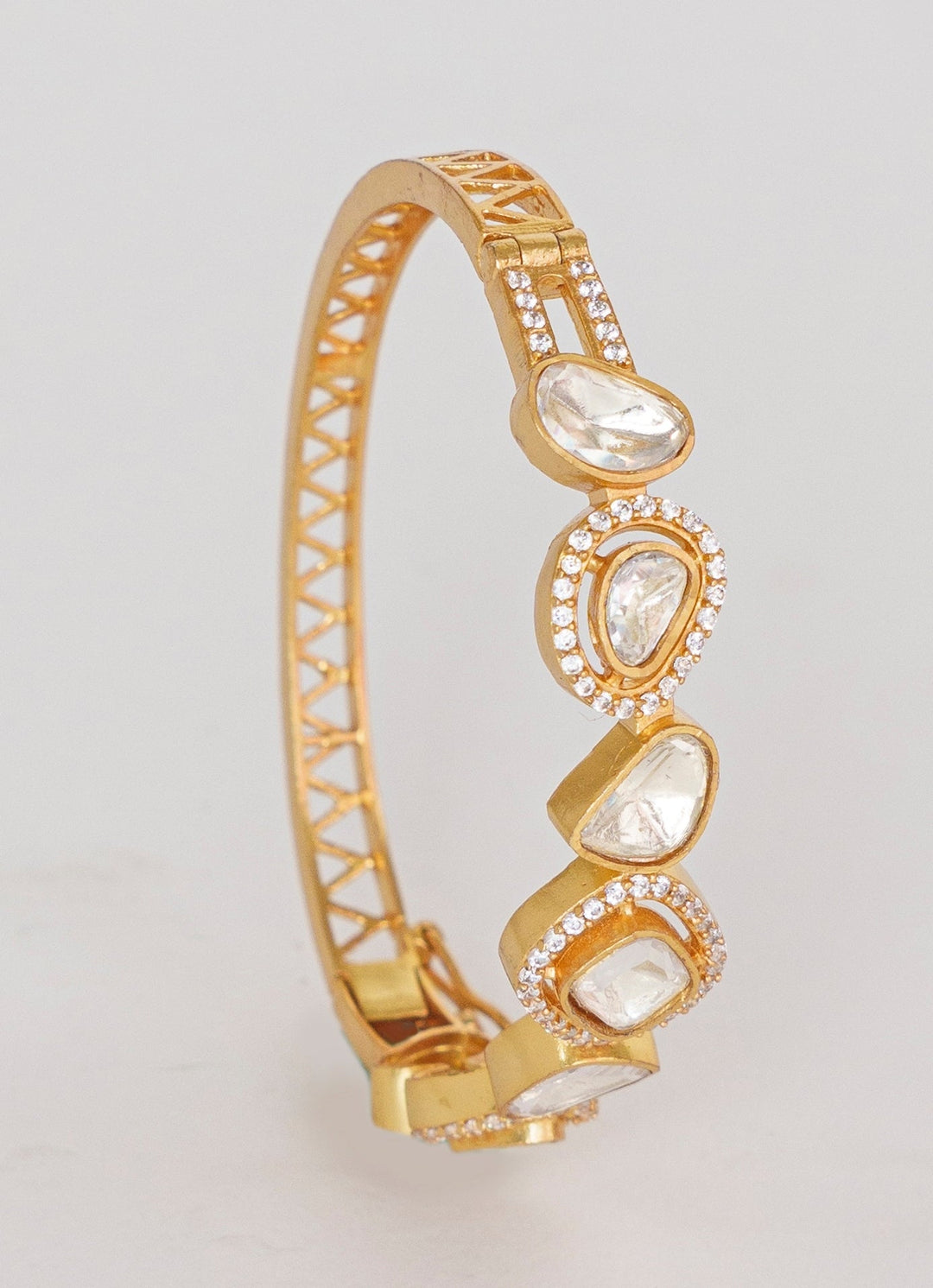Gold Finish Polki Kada Set Zevar By Geeta - Fabilicious Fashion