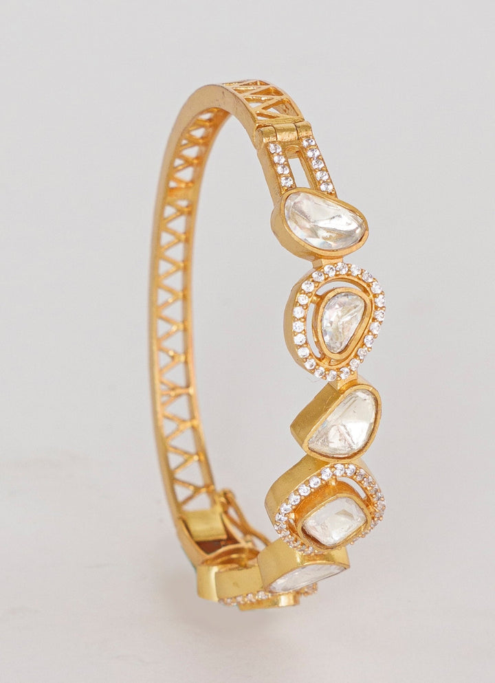 Gold Finish Polki Kada Set Zevar By Geeta - Fabilicious Fashion