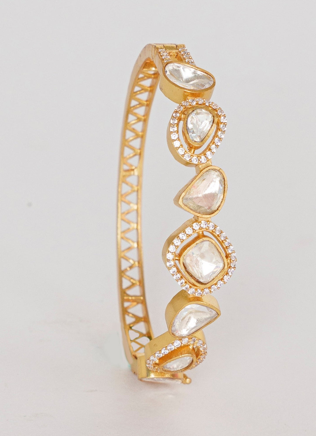 Gold Finish Polki Kada Set Zevar By Geeta - Fabilicious Fashion