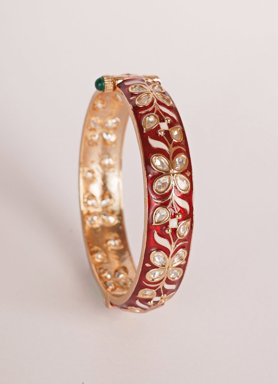 Gold Finish Red Floral Meenakari Kadas Zevar by Geeta - Fabilicious Fashion
