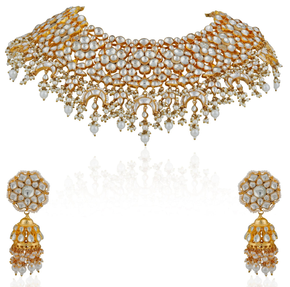 Gold Finish Royal Necklace Set Riana by Shikha Jindal - Fabilicious Fashion