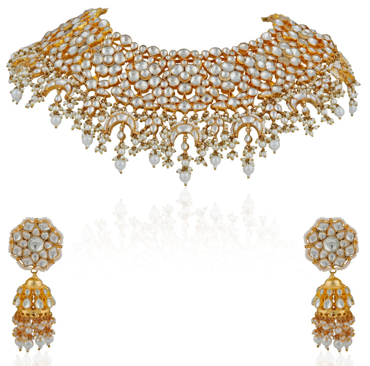 Gold Finish Royal Necklace Set Riana by Shikha Jindal - Fabilicious Fashion