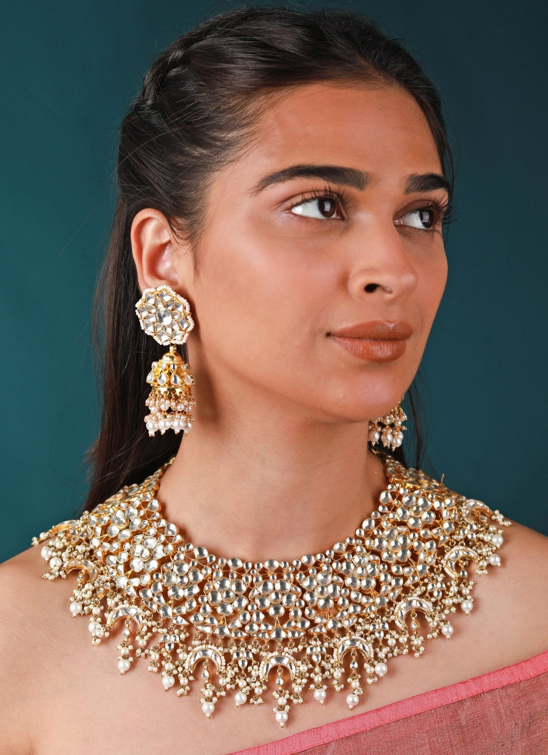 Gold Finish Royal Necklace Set Riana by Shikha Jindal - Fabilicious Fashion