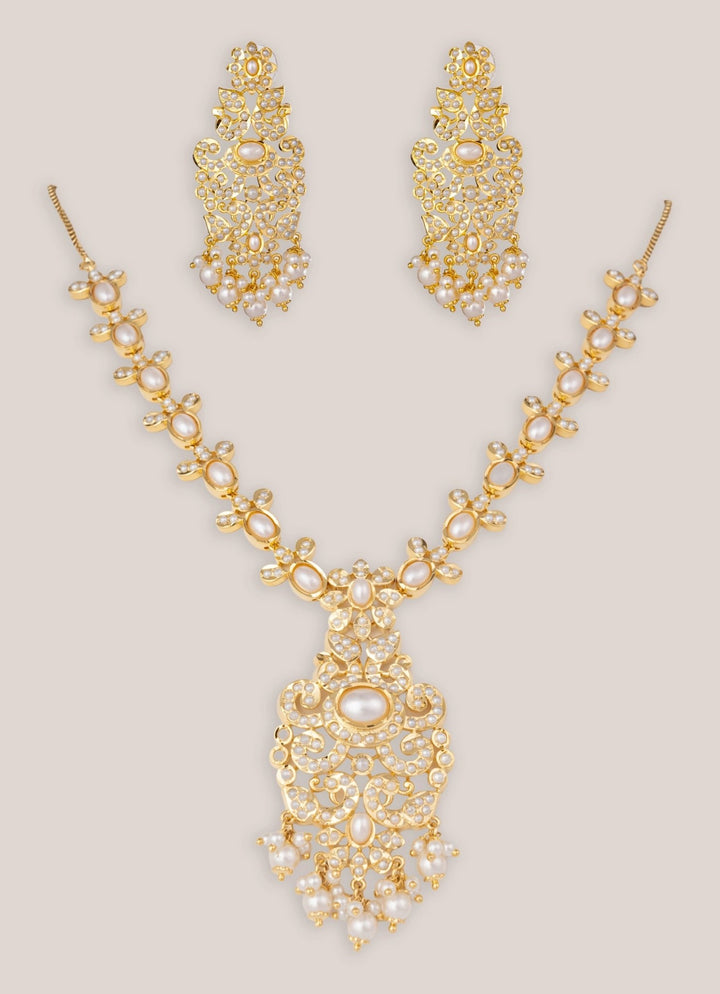 Zevar by Geeta Gold Finish Traditional Jadau Necklace SetFabilicious Fashion