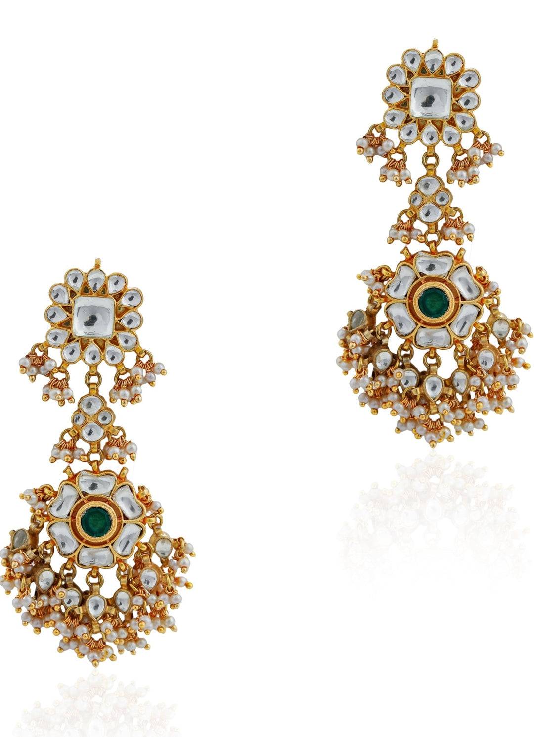 Gold Finish White Hangings Necklace Set Riana by Shikha Jindal - Fabilicious Fashion