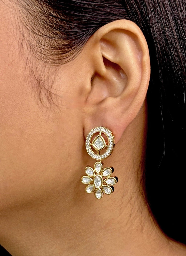 Naymee Gold Floral Kundan And Polki Drop EarringsFabilicious Fashion