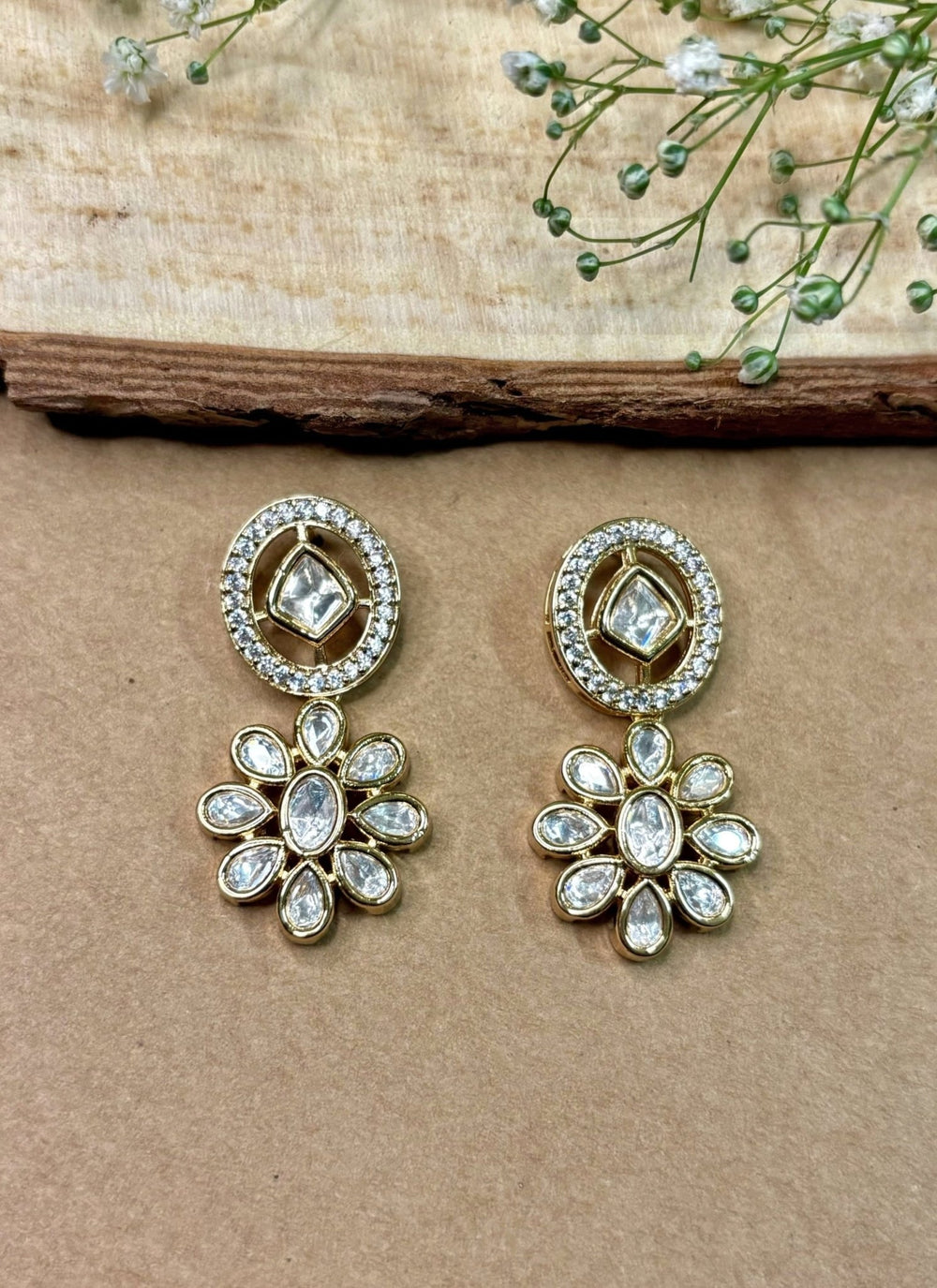 Naymee Gold Floral Kundan And Polki Drop EarringsFabilicious Fashion