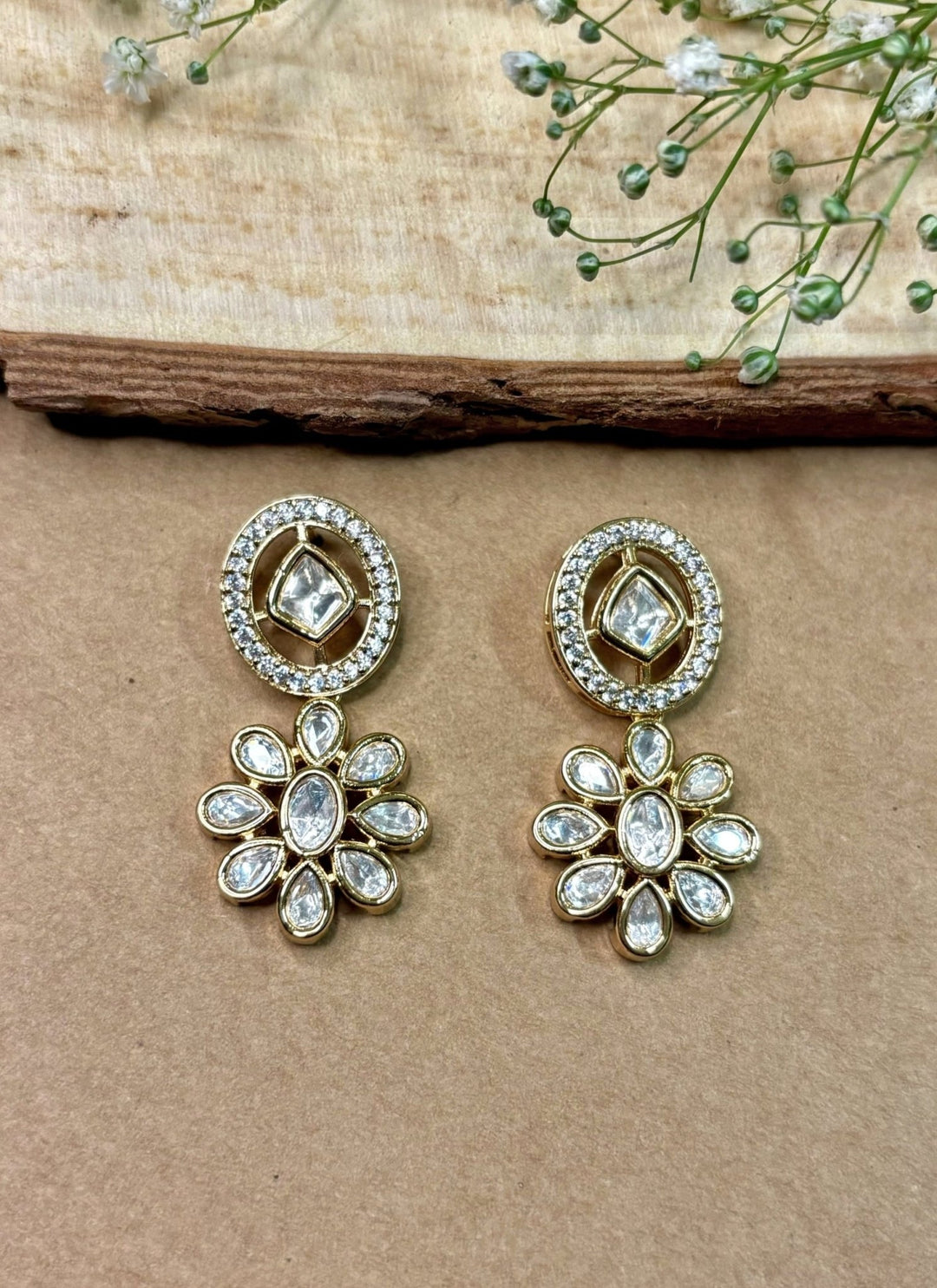 Naymee Gold Floral Kundan And Polki Drop EarringsFabilicious Fashion