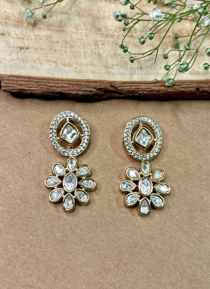 Naymee Gold Floral Kundan And Polki Drop EarringsFabilicious Fashion