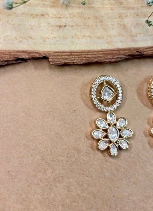 Naymee Gold Floral Kundan And Polki Drop EarringsFabilicious Fashion
