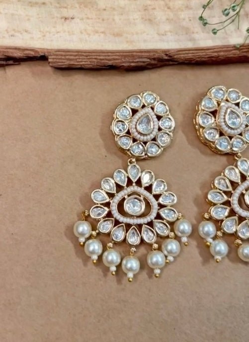 Naymee Gold Floral Kundan Dangler EarringsFabilicious Fashion