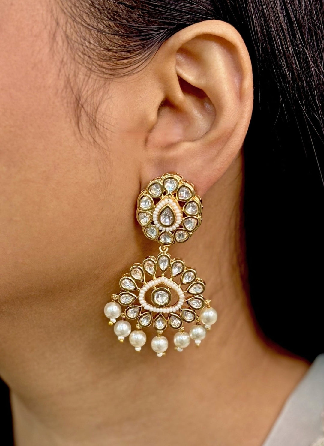 Naymee Gold Floral Kundan Dangler EarringsFabilicious Fashion