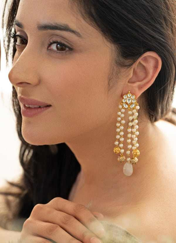 Gold Floral Kundan Earrings