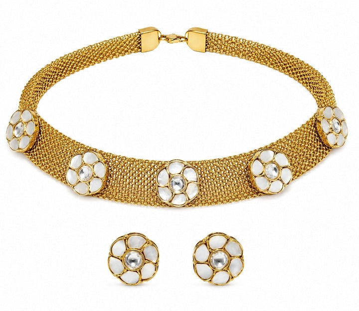 Vivinia By Vidhi Mehra Gold Floral Mesh Choker Necklace SetFabilicious Fashion