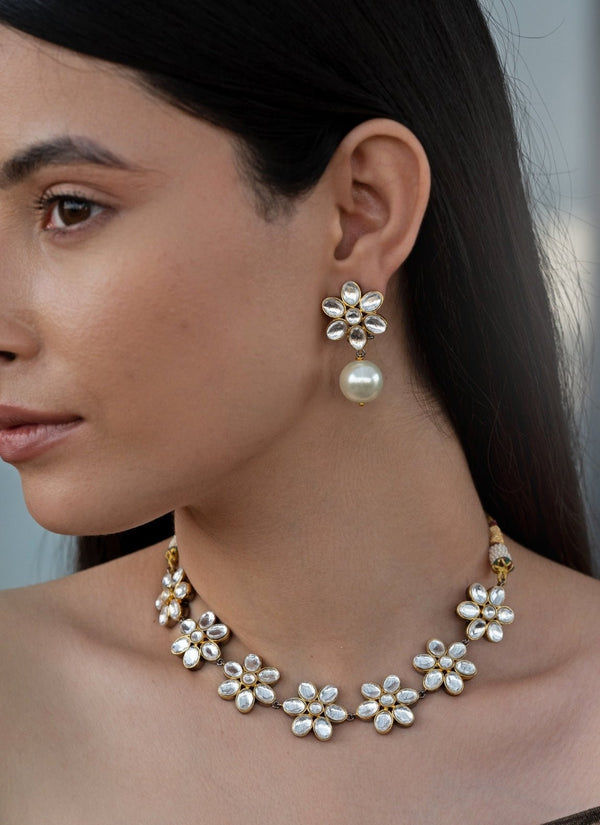 Gold Floral Polki Necklace Set