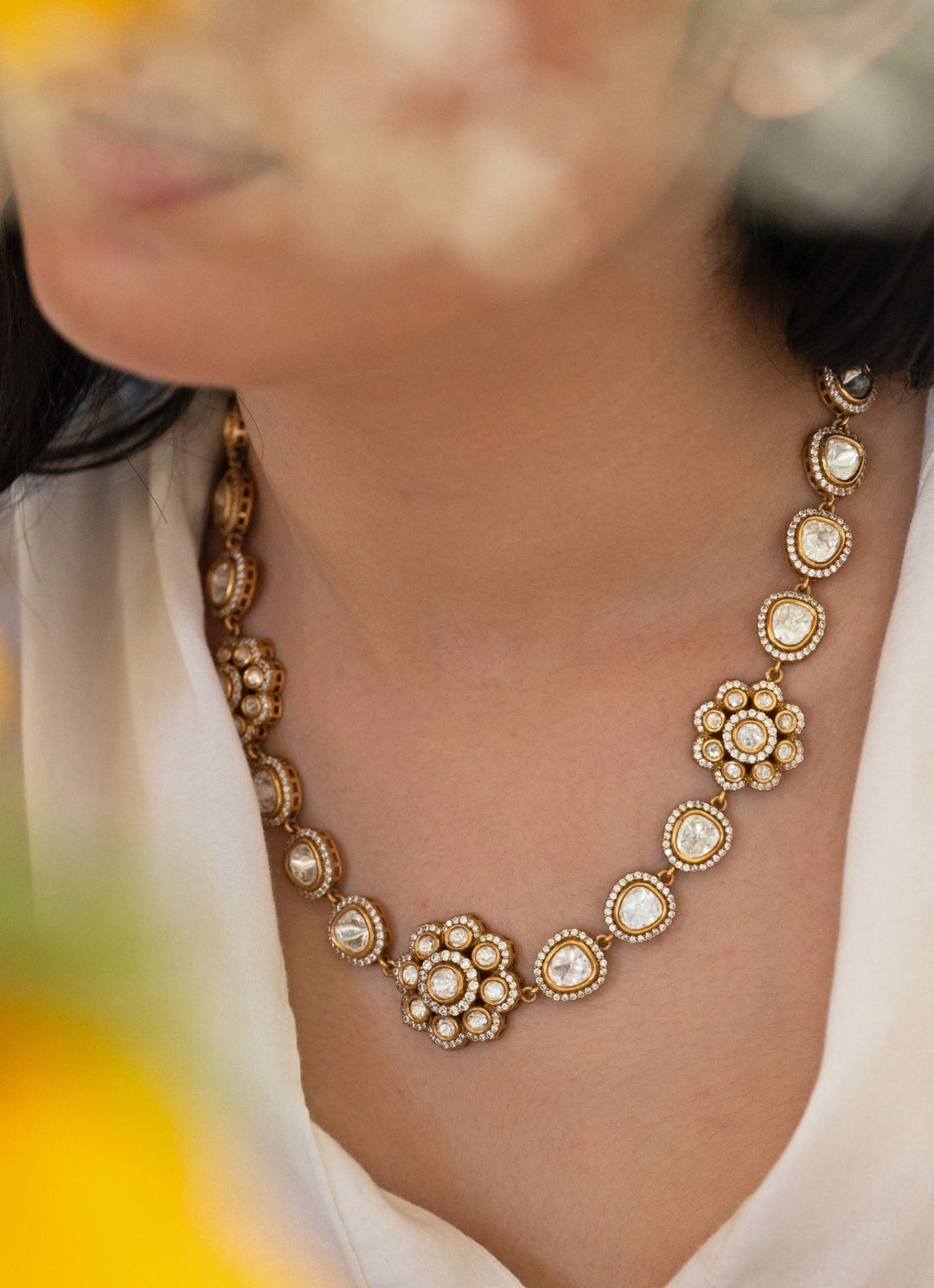 Do Taara Gold Floral Polki NecklaceFabilicious Fashion
