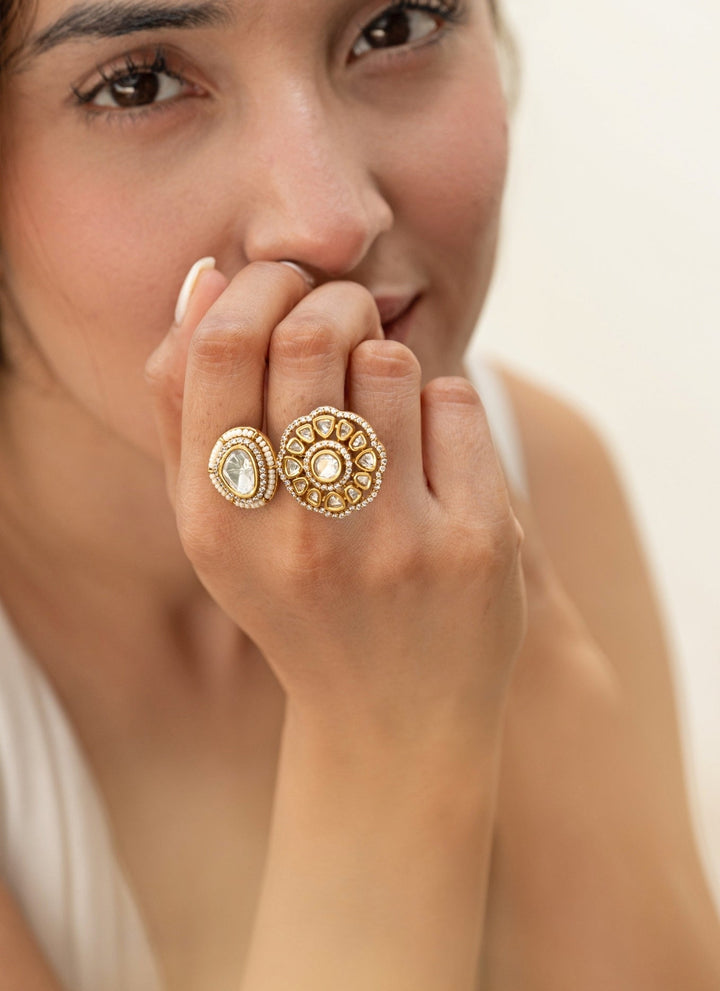 Do Taara Gold Floral Polki RingFabilicious Fashion