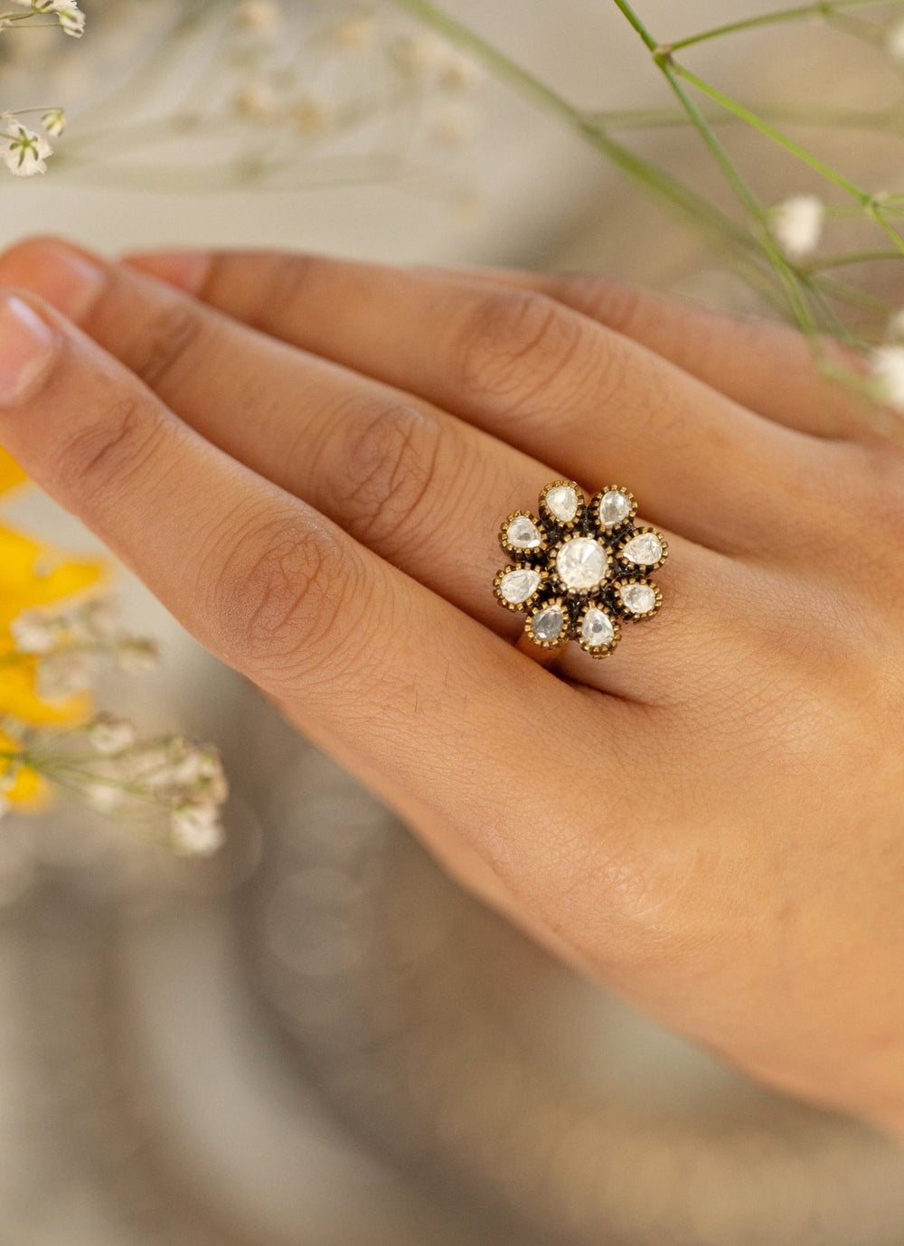 Do Taara Gold Floral Polki RingFabilicious Fashion