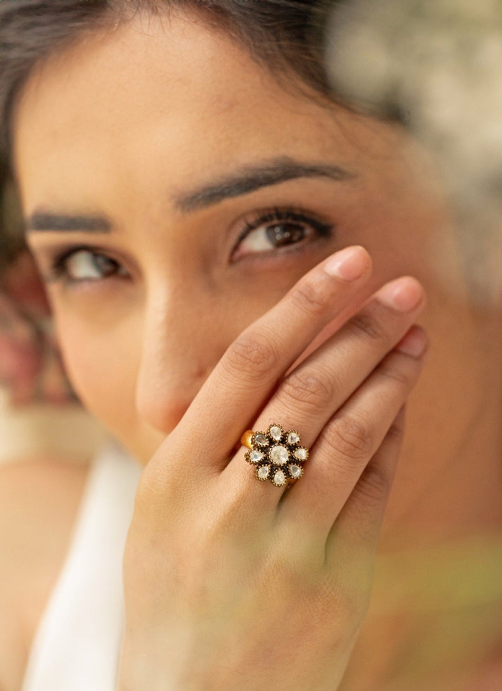 Do Taara Gold Floral Polki RingFabilicious Fashion