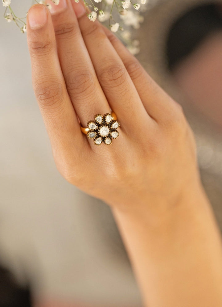 Do Taara Gold Floral Polki RingFabilicious Fashion