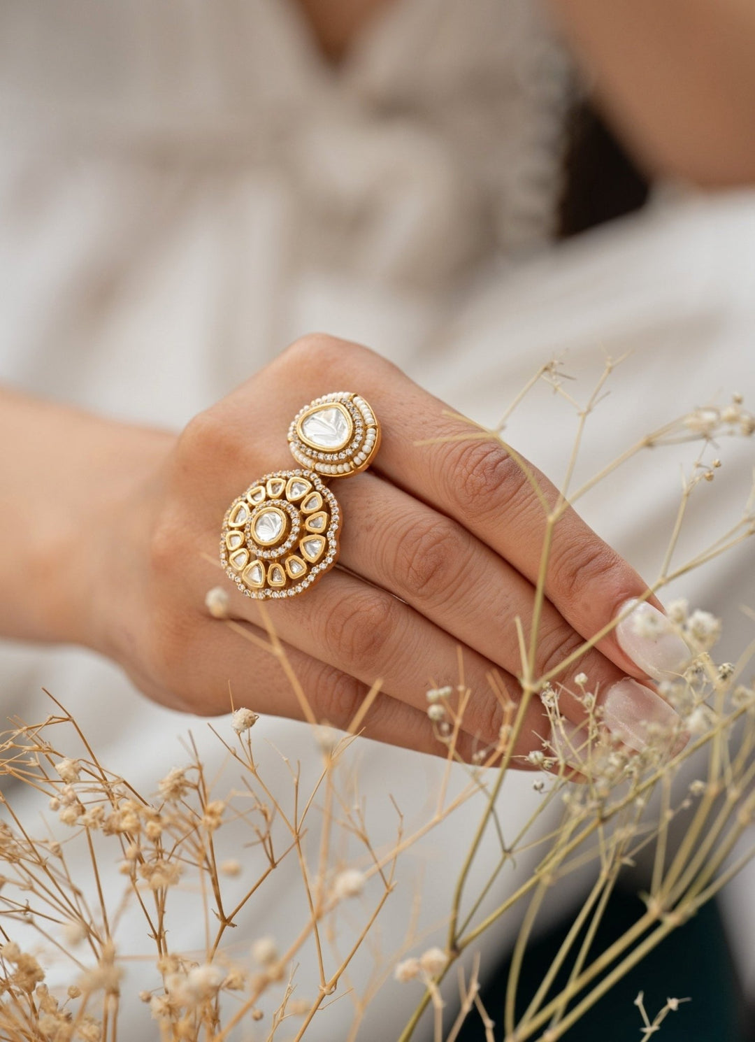 Do Taara Gold Floral Polki RingFabilicious Fashion