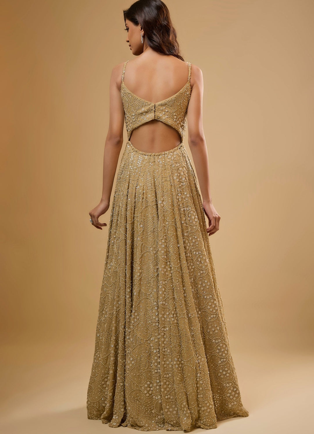 Gold Georgette Anarkali Gown Renee Label - Fabilicious Fashion