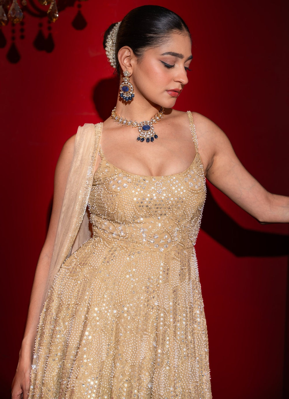 Gold Georgette Anarkali Gown Renee Label - Fabilicious Fashion