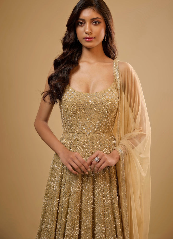 Gold Georgette Anarkali Gown Renee Label - Fabilicious Fashion