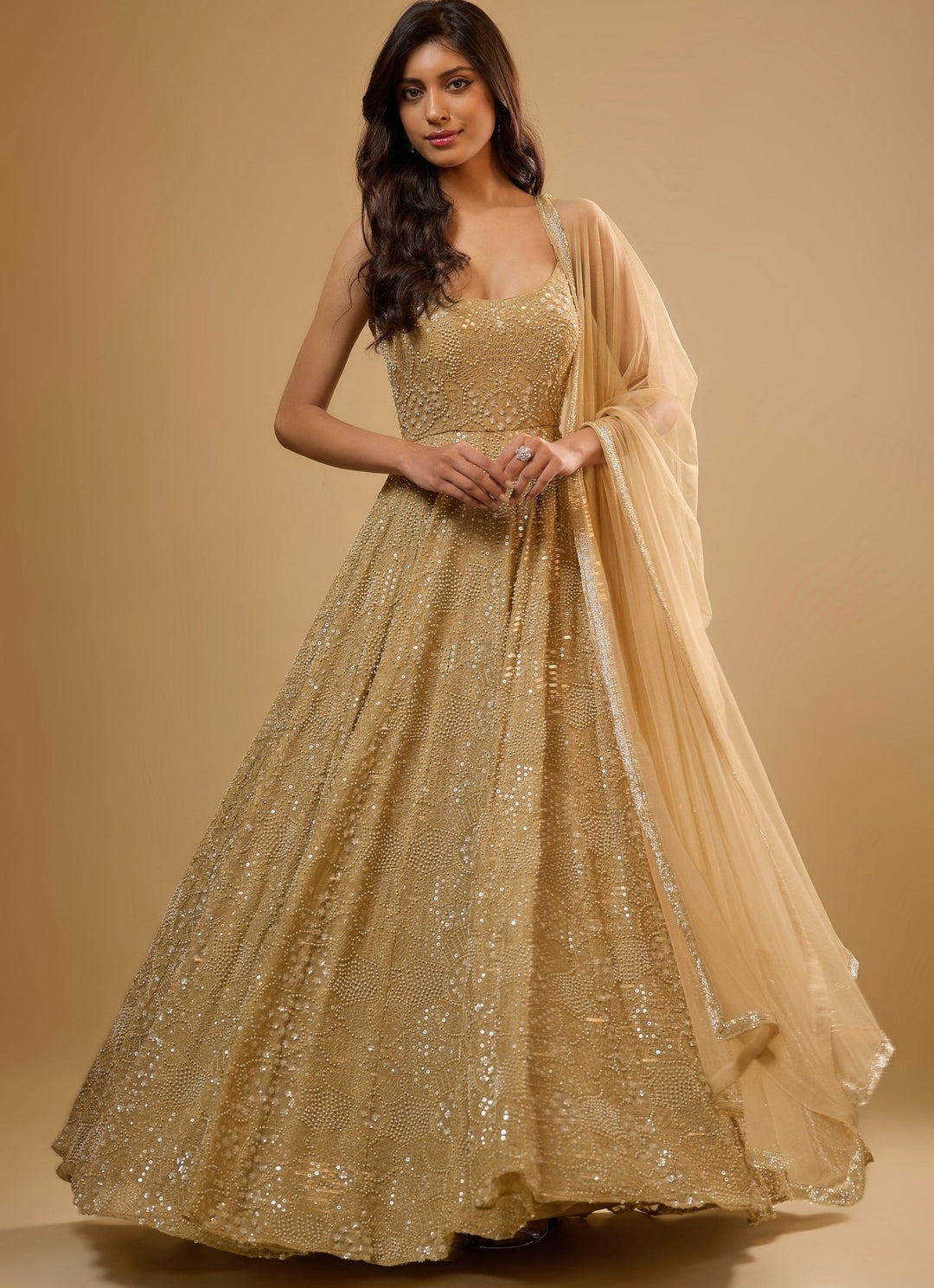 Gold Georgette Anarkali Gown Renee Label - Fabilicious Fashion