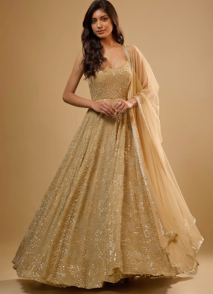 Gold Georgette Anarkali Gown Renee Label - Fabilicious Fashion