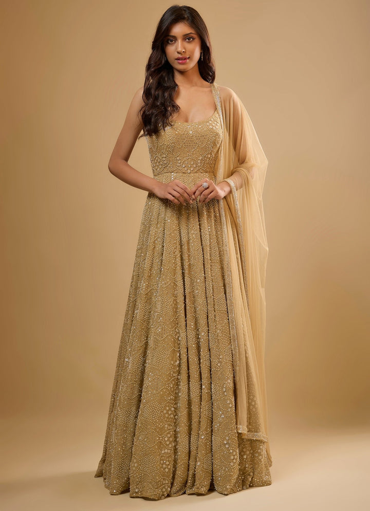 Gold Georgette Anarkali Gown Renee Label - Fabilicious Fashion