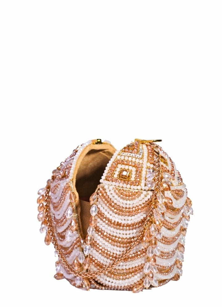 Gold Georgette Embellished Bucket Bag House of Kosha - Fabilicious Fashion