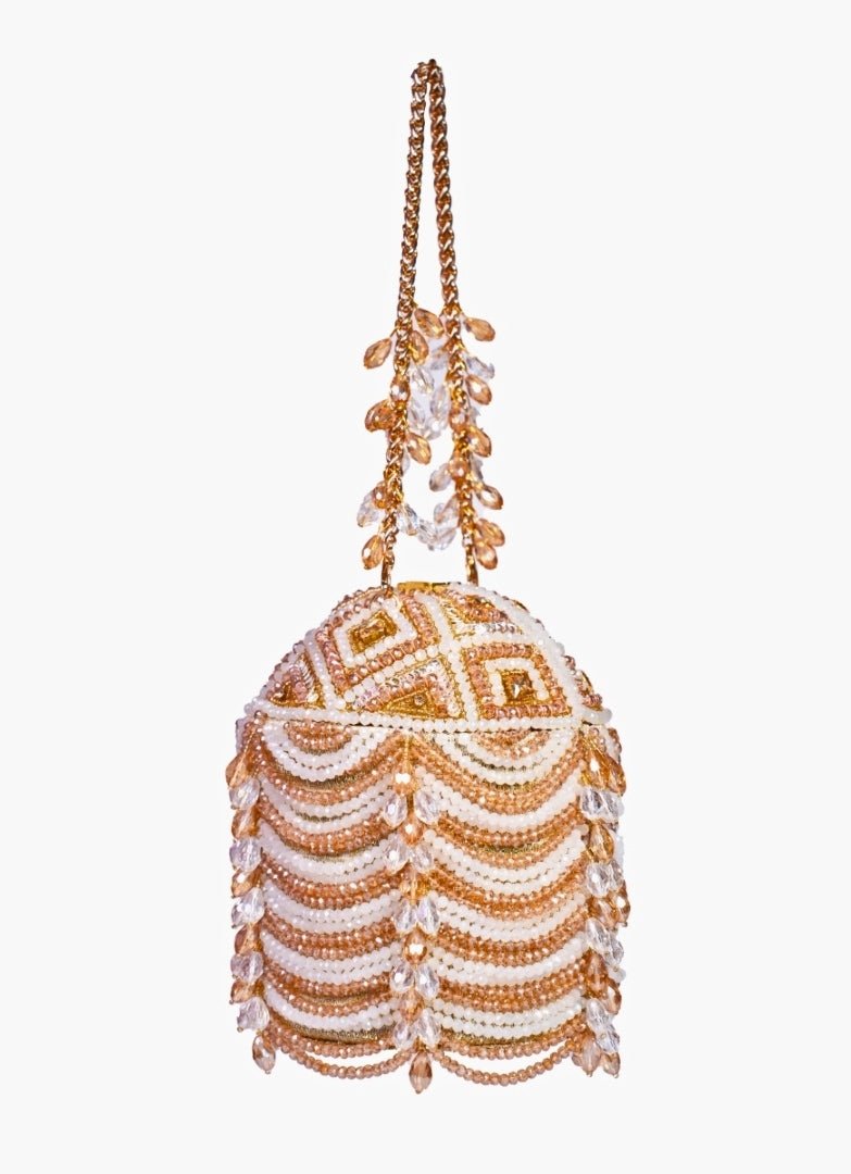 Gold Georgette Embellished Bucket Bag House of Kosha - Fabilicious Fashion