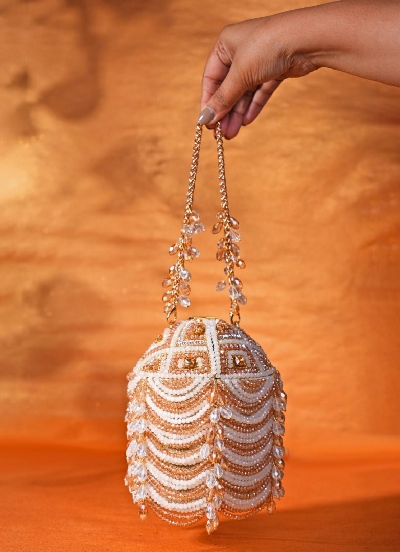 Gold Georgette Embellished Bucket Bag House of Kosha - Fabilicious Fashion