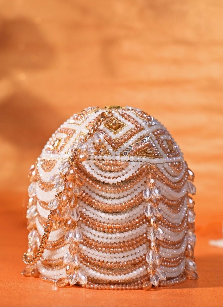 Gold Georgette Embellished Bucket Bag House of Kosha - Fabilicious Fashion