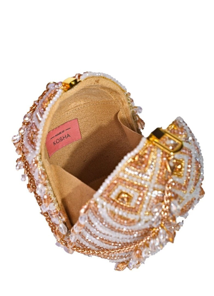 Gold Georgette Embellished Bucket Bag House of Kosha - Fabilicious Fashion