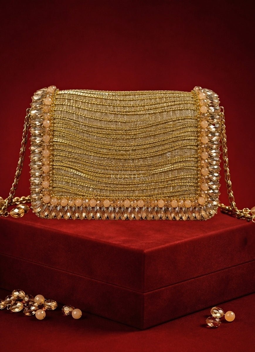 House of Kosha Gold Georgette Embellished ClutchFabilicious Fashion