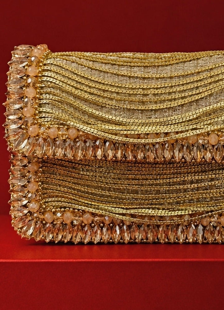 House of Kosha Gold Georgette Embellished ClutchFabilicious Fashion