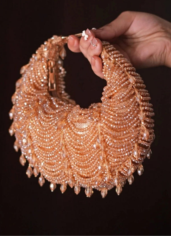 Gold Georgette Embellished Hobo Bag