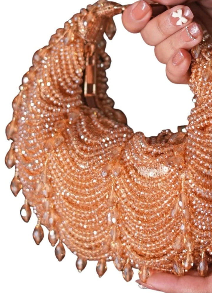 Gold Georgette Embellished Hobo Bag House of Kosha - Fabilicious Fashion