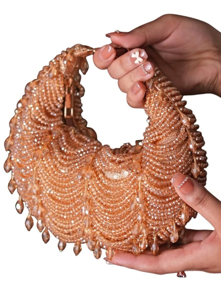 Gold Georgette Embellished Hobo Bag House of Kosha - Fabilicious Fashion