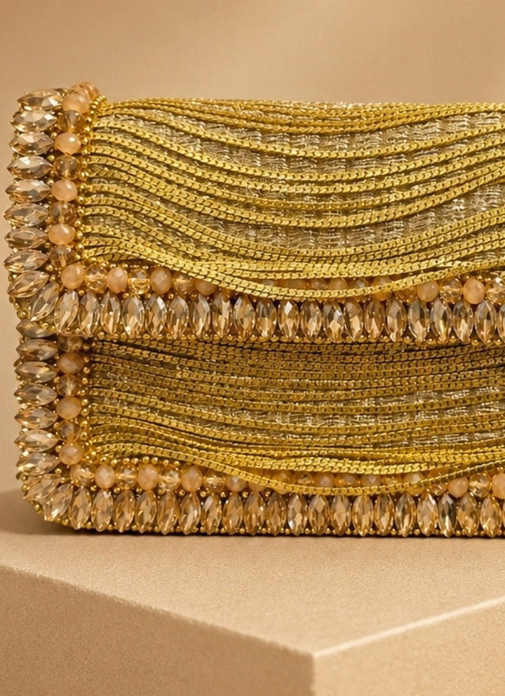 House of Kosha Gold Georgette Embellished Mini BagFabilicious Fashion