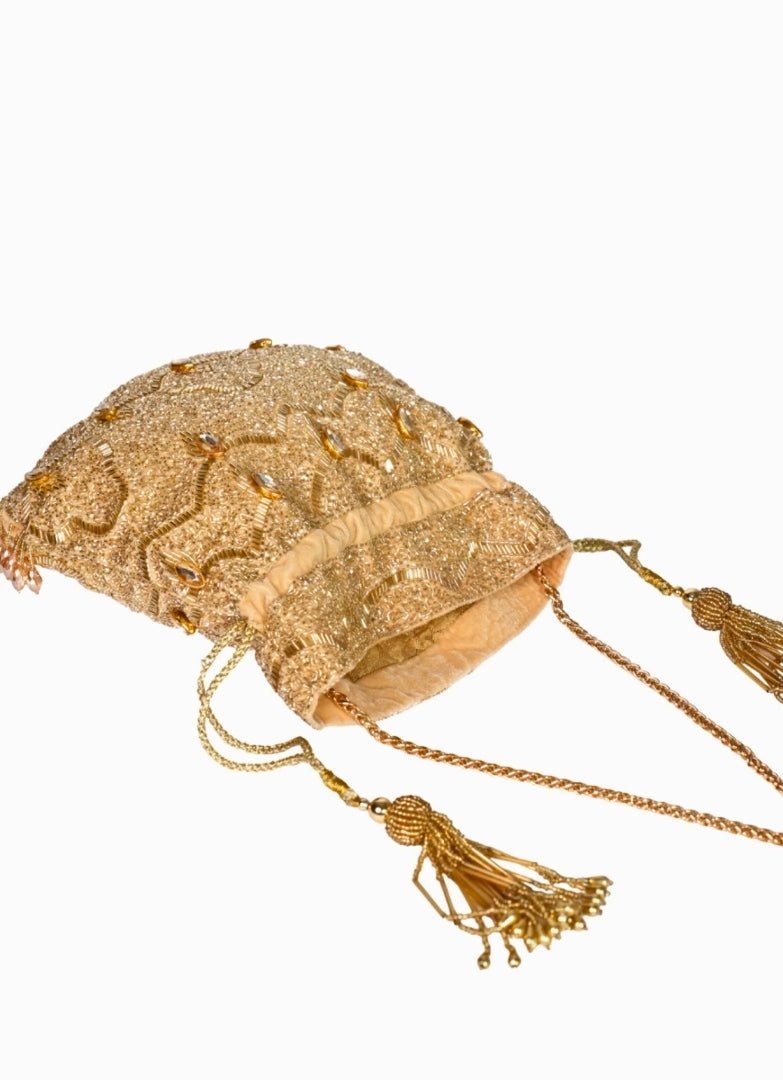 Gold Georgette Embellished Potli House of Kosha - Fabilicious Fashion