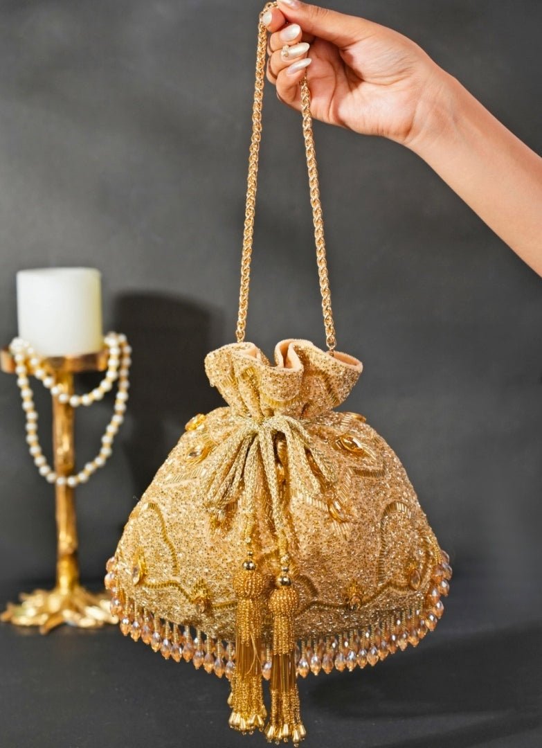 Gold Georgette Embellished Potli House of Kosha - Fabilicious Fashion