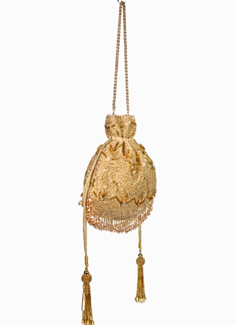 Gold Georgette Embellished Potli House of Kosha - Fabilicious Fashion