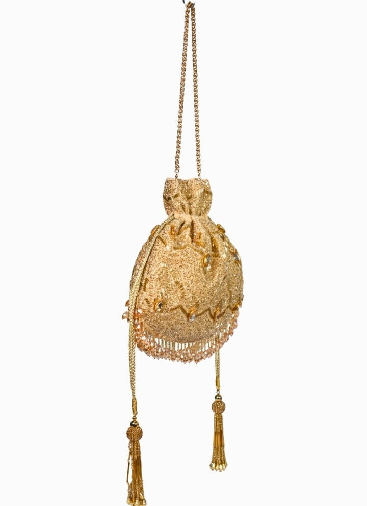 Gold Georgette Embellished Potli House of Kosha - Fabilicious Fashion